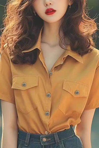 Popular Beautiful Unique Women Chic Retro High-end and Elegant Short-sleeved Shirt for Summer