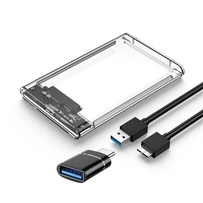 2.5'' External Hard Drive Enclosure USB 3.0 / 3.1 USB C to SATA III HDD Adapter 5Gbps Tool Free Clear External Hard Drive Case