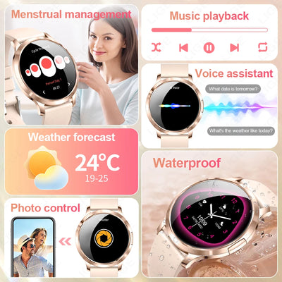 LIGE 2025 New Smart Watch For Women AMOLED Screen Watches IP68 Waterproof Heart Rate Monitor Ladies Smartwatch For Android ios