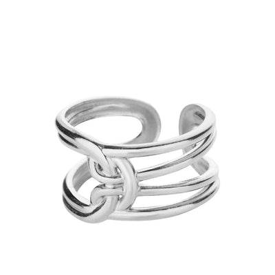 Double Layer Knotted Rings for Women Opening Stainless Steel Ring Vintage Femme Band Party Jewelry Accessories anillos mujer BFF