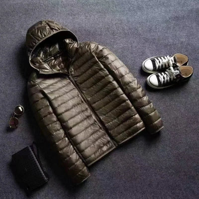 Men's Ultra-thin Down Jacket, White Duck Down Hooded Jacket, Long-sleeve Thermal Jacket, Versatile Portable Jacket, Winter