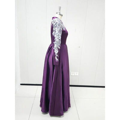 Chic Appliques Draped Evening Dresses for Pretty Women Long Sleeve Floor Length O-Neck Dreaped Gowns Special Event Vestidos 2025