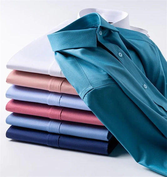 S-8XL New Bamboo Fiber Men Shirt Long Sleeve No Iron Anti-Wrinkle Casual Business Men Shirt Long Sleeve Slim Fit Camisa Social
