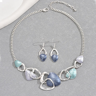 LENNIK New Hot Selling Round Oil Dripping Necklace Earring Set with High-end Feel, Irregular Design Earrings, Collarbone Chain