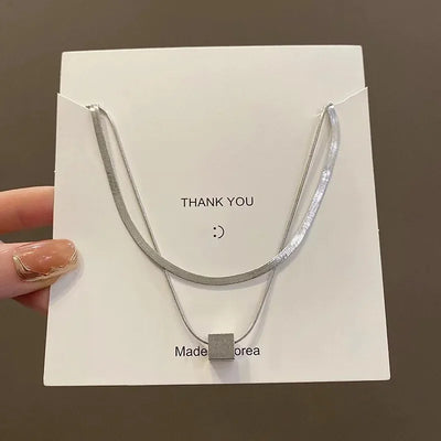 Double-layer small square round snake necklace women's high-end design sense clavicle chain