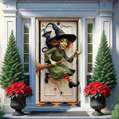 Horror Halloween Theme Background Vertical Hanging Cloth Door Decoration Witch  Bat Backdrop Supplies Room Decor Props Kid Gifts
