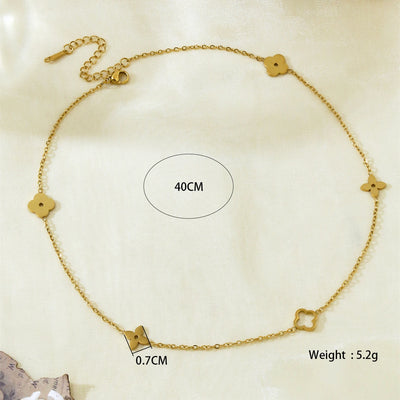 Skeleton four-leaf clover necklace female collarbone chain titanium steel lightweight luxury small flowers simple temperament se