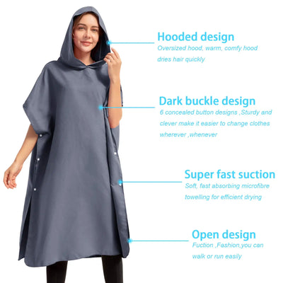 Microfiber Hooded Towel Men Women Swim Beach Travel Quick Dry Changing Robe Cape Bath Towel Bathrobe Surf Poncho Sauna Play