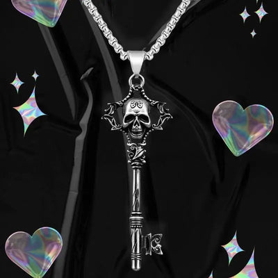 Skull Key Necklace, Gothic jewelry, Retro, Pagan, Alternative, Witchcraft accessories, Mysteriou, Bone Key, Choker For Women Man