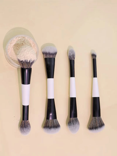 4 Double-Headed Makeup Brushes, Multi-Functional Makeup Brush, Blush Brush, Foundation Brush, Loose Powder Brush, Highlight Brush, Nose Shadow Brush, Concealer Brush, Blush Brush, Gift for Ladies and Girls