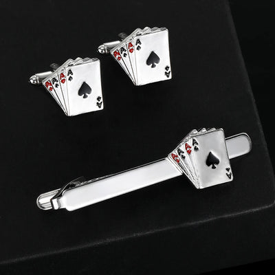 Personality Poker AAAA Cufflinks&Tie Clip Set For Men Suit Tuxedo Blouse Jewelry Accessories
