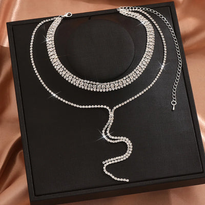 1 piece women's fashion multi-layered tassel necklace with black rhinestones long snake bone chain necklace for women's daily we