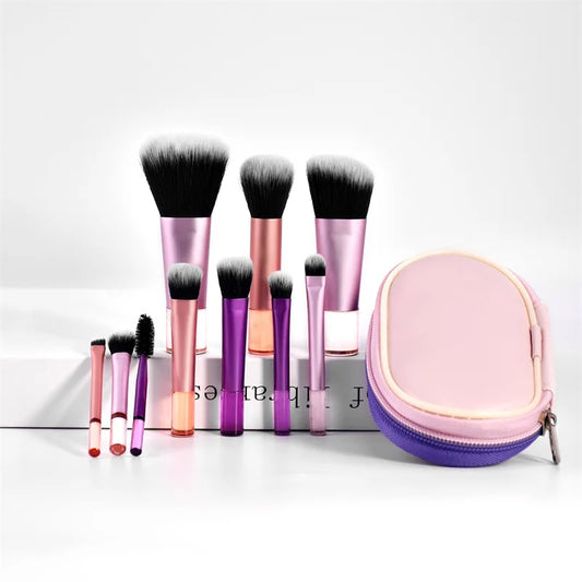 Makeup Brush Sets,10pcs Plastic mini with bag multifunctional Makeup Brush at home or On-the-Go  beauty  Sculpting Brush