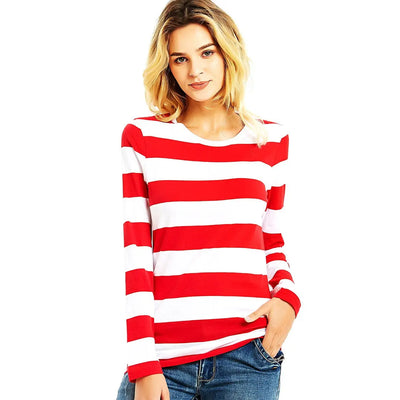 Red White Striped T Shirt for Women Round Neck Long Sleeve Tees for Women Colorful Stripes Summer Casual Autumn