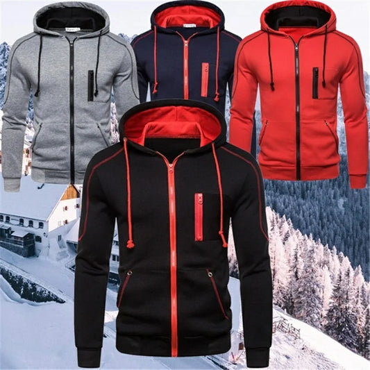 Mens Hooded Jacket Casual Motorcycle Jacket Outdoor Zip Warm Jacket