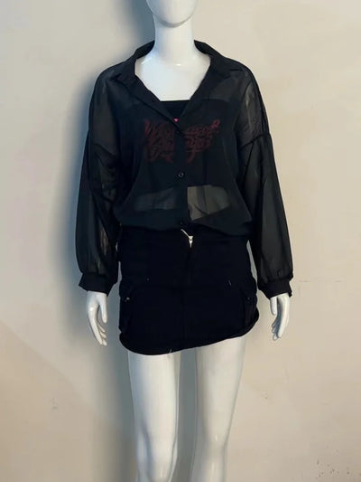 Shirt for Women Blouse Long Sleeve Top Chiffon Summer Simple Sun-proof Fashion All-match Basic Korean Sexy Solid Casual Shirt