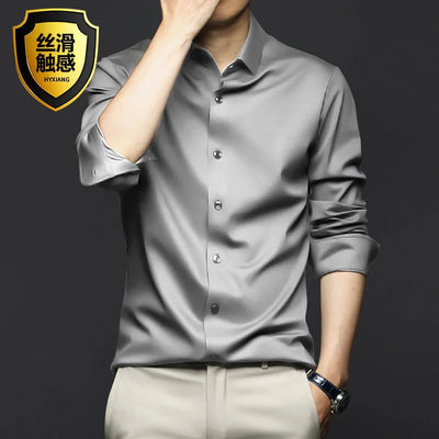 New short sleeved men's shirt Long sleeved spring/summer formal business casual high quality silky slim wear fashion
