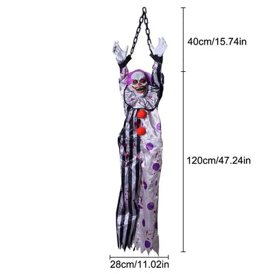 1PC Halloween Hanging Animated Decorations Talking Shaking Scary Clown with Chain Voice Control Outdoor Yard Haunted House Prop