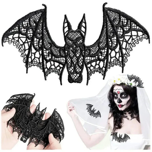 2pc Lace Halloween Bat Ghost Festival Decoration Black Halloween Decoration Accessory for Diy Clothing