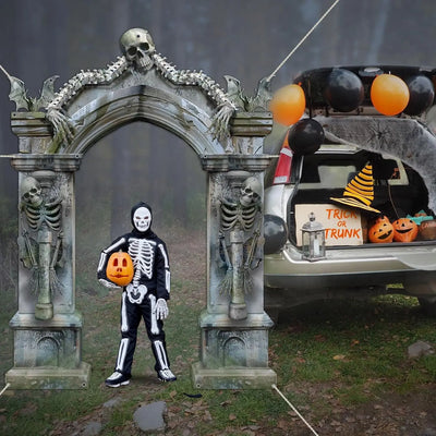 Halloween Skeleton Party Decorations Scary Tombstones Door Banner Creepy Bats Photo Booth Props Large Horror Graveyard Photograp