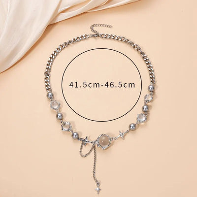 Women Thorn Desin Choker Necklace Fairy Glass Opal Necklace Collarbone Chain Necklace Elegant Silver-Color Party Choker