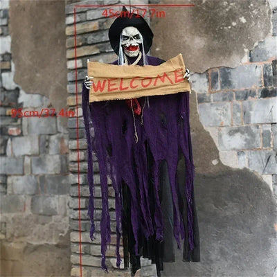 1PC Halloween Hanging Animated Decorations Talking Shaking Scary Clown with Chain Voice Control Outdoor Yard Haunted House Prop