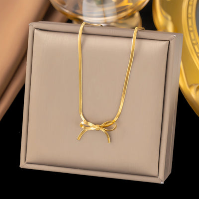 Bow Collarbone Necklace Stainless Steel Jewelry Personality Girl Party Accessories Snake Bone Chain