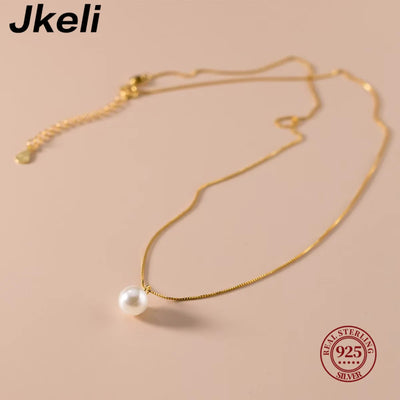 Jkeli S925 Sterling Silver Pearl Necklace Elegantly Simple Lockbone Chain Versatile Minimalist Jewelry Accessory