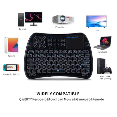 iPazzPort Backlit Mini Keyboard w/Touchpad, Bluetooth & 2.4GHz Mode, IR Remote, Rechargeable RGB for Smart TV/Android/PS4/PC