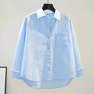 Shirt And Blouse Turn-down Neck Solid Long Sleeved Loose Women Top Casual Single Breasted Spring Simple Streetwear Pink Clothing