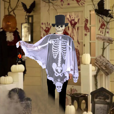 OurWarm 60 x 60 In Halloween Cape White/Black Skull Women Cape,Halloween Skeleton Cape Day of The Dead Costumes Halloween Decor