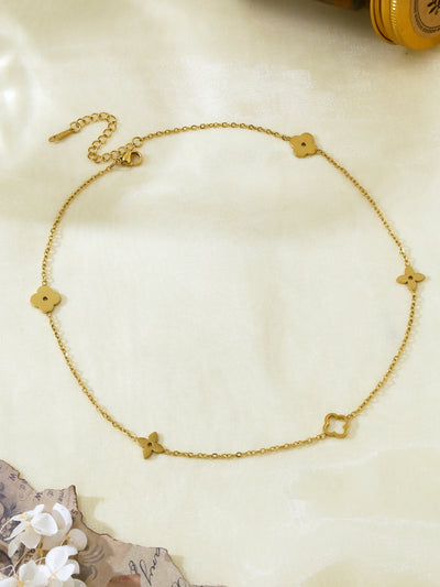 Skeleton four-leaf clover necklace female collarbone chain titanium steel lightweight luxury small flowers simple temperament se