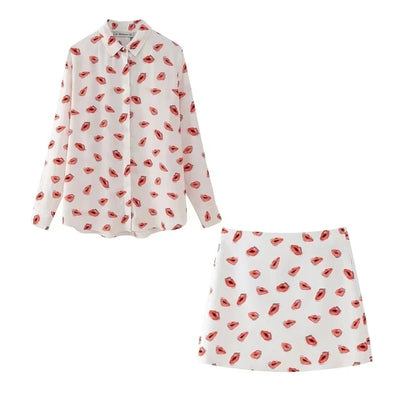 2024 Printed Women Mini Skirt Sets For Women 2 Pieces Long Sleeve Shirts Top Women Suits New Two Piece Set Women Outfit