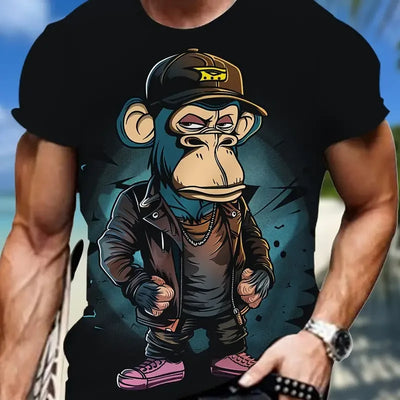 Monkey Print Men T-shirt Summer Fashion Animal 3D Print T Shirt For Men Short Sleeve Oversize Men Street Wear Stylish Men Cloth