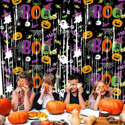 1X2M Halloween Tinsel Curtain Creativity Sparkling Pumpkin Ghost Bat Curtain Shimmering Cartoon Door Hanging Decor