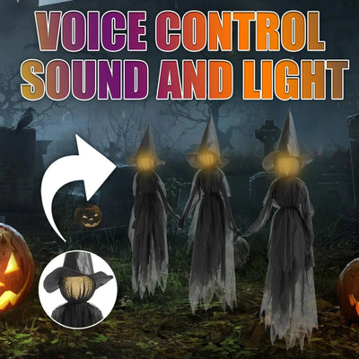 1.5M Halloween Light-up Witches Voice Control Screaming Witches Scary Decoration Sound Activated Witches Holding Hands for Home