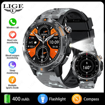 LIGE Smart Watch 1.53 Inch Color Screen Sport LED Flashlight Heart Rate Waterproof Fitness Tracker Bluetooth Call Smartwatch Men