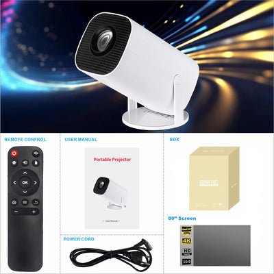 Miniproyector inteligente 4K Android 12.0 720P nativo 1280*720P Dual WIFI6 BT5.0 Proyector de cine portátil para exteriores con rotación de 180°