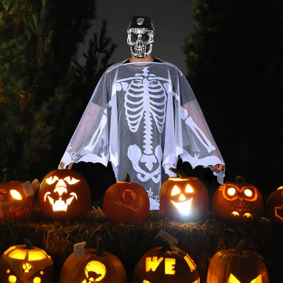 OurWarm 60 x 60 In Halloween Cape White/Black Skull Women Cape,Halloween Skeleton Cape Day of The Dead Costumes Halloween Decor