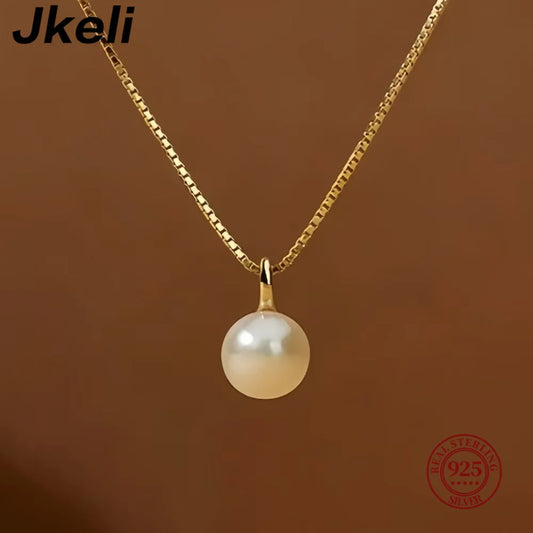 Jkeli S925 Sterling Silver Pearl Necklace Elegantly Simple Lockbone Chain Versatile Minimalist Jewelry Accessory
