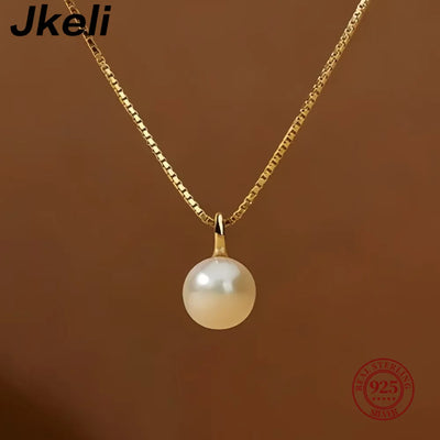 Jkeli S925 Sterling Silver Pearl Necklace Elegantly Simple Lockbone Chain Versatile Minimalist Jewelry Accessory