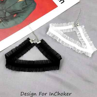 Velvet Collarbone Chain Necklace Women's Fashion Black and White Collar Women's Neck with Lace Sweet Collar Jewelry Accessories