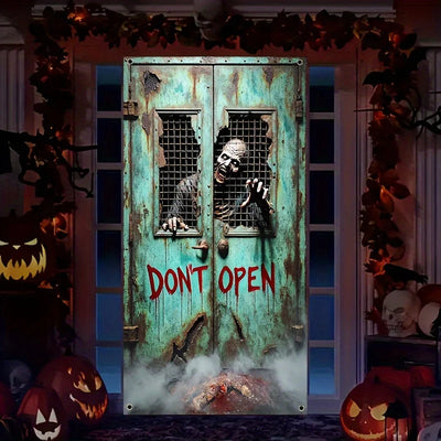 1pc Halloween Banner Flat Horror Skeleton Zombie Hanging Door Curtain Polyester Party Background Decoration Festive Decoration