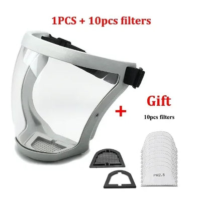Work Protection Mask Full Face Shield Reusable Home Kitchen Splash Protection Mask Anti-fog Windproof Dustproof Mask With Filter