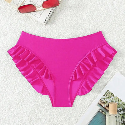 Women Swim Trunks High-Waisted Ruffle Trim Bikini Bottoms Breathable Quick-Drying Tummy Control Woman Swimwear For Beach