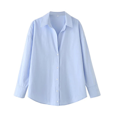 MUJER 2025 Blue Oversize Shirt Women Button up Shirts and Blouses for Women Long Sleeve Casual Women Shirt Semi Sheer Women Tops