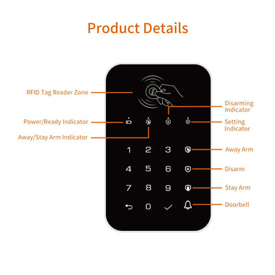 Wireless 433MHz Keyboard Touch Keyboard RFID Card Rechargeable For Remotely Arm / Disarm Home Burglar Security Alarm System