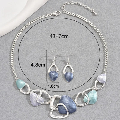 LENNIK New Hot Selling Round Oil Dripping Necklace Earring Set with High-end Feel, Irregular Design Earrings, Collarbone Chain