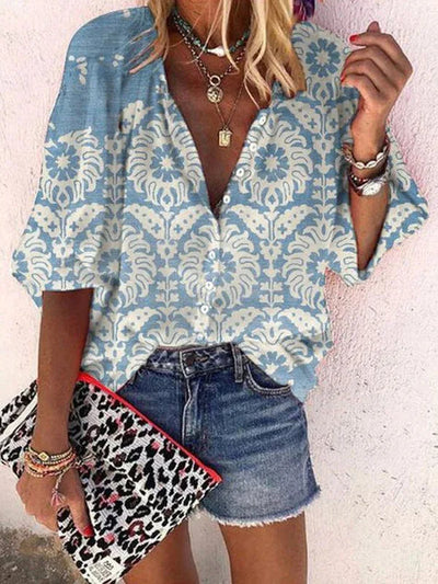 Women's Shirts & Blouses Spring Summer New Fashion Vintage Printed Casual Vacation Bohemian Style Lady Single-breasted Shirt Top