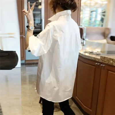 White Shirt Blouse Female Fashion Women's Long Shirt Spring Summer Autumn Loose Bottoming Shirt Sun Protection Jacket